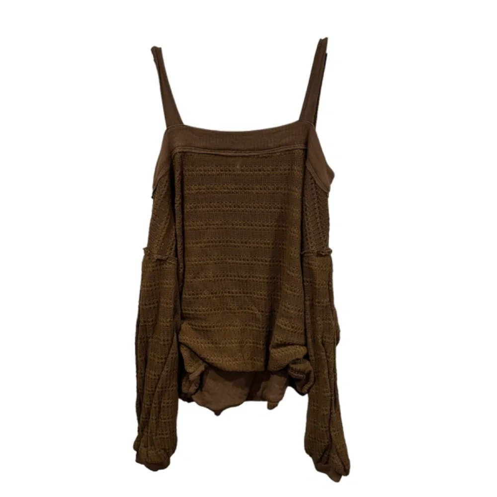 Free People Women's Tops Sistine Hacci Cold Shoulder Top sweater Brown‎ boho y2k
